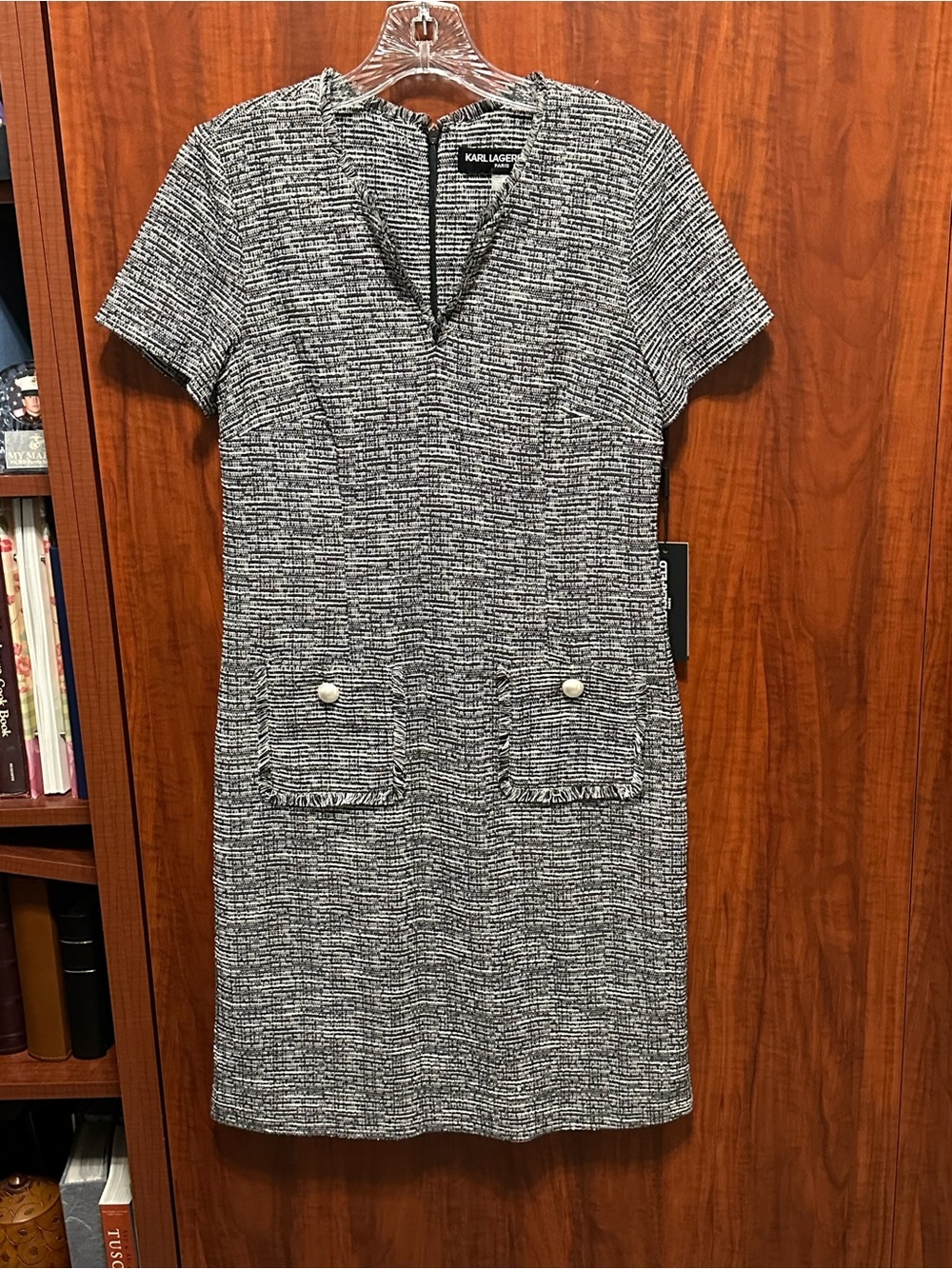 Karl Lagerfeld Black & White Tweed Shift Dress NWT